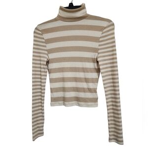 NWT Madewell Stripped Long Sleeve Turtleneck Matchstick Ribbed Tan Beige Size S